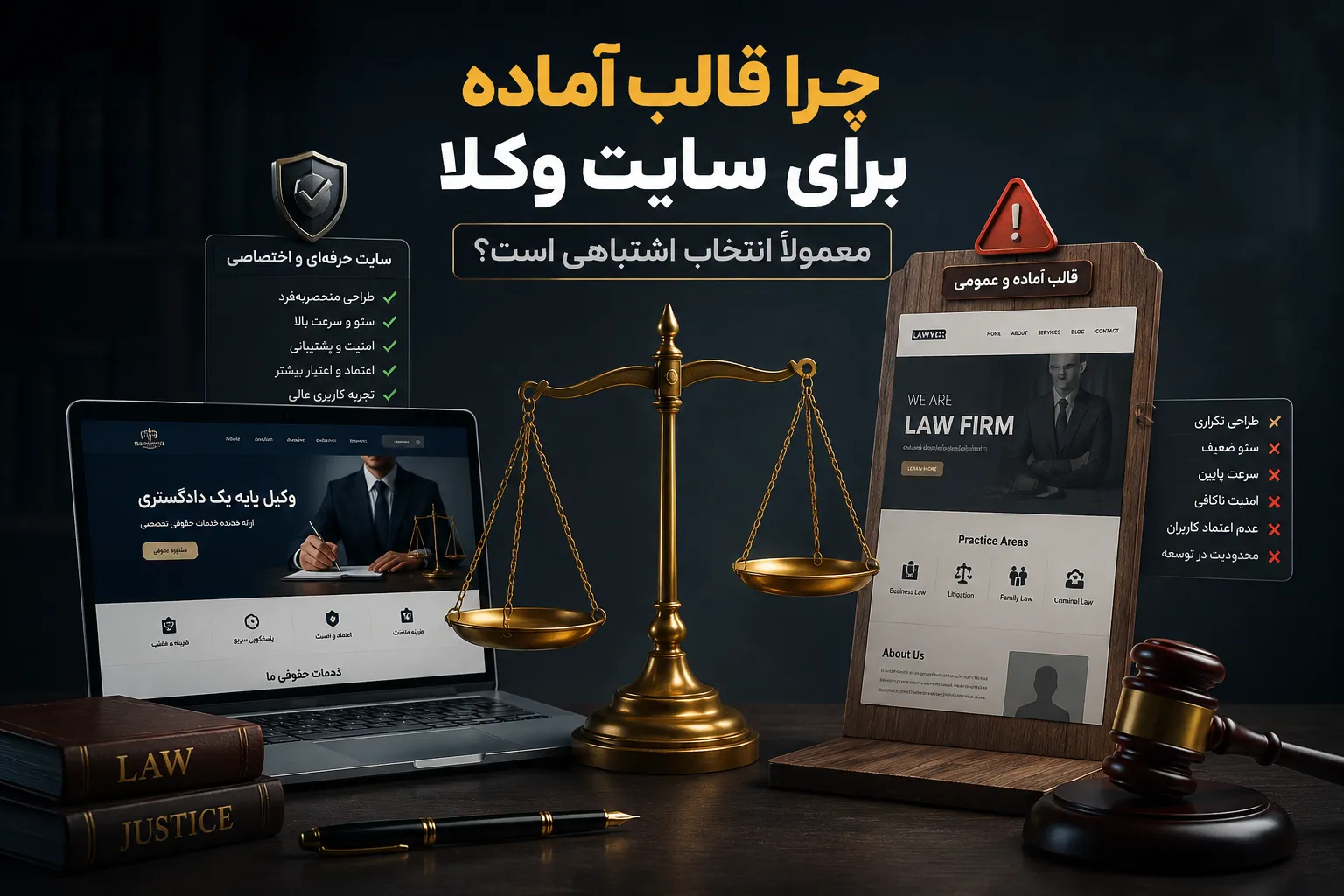 چرا قالب آماده برای سایت وکلا معمولاً انتخاب اشتباهی است؟