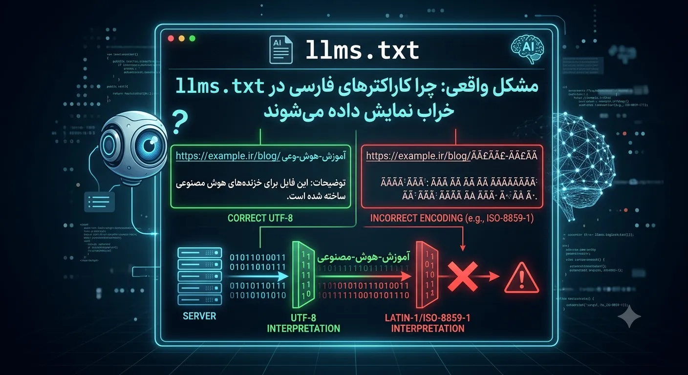 مشکل واقعی: چرا کاراکترهای فارسی در llms.txt خراب نمایش داده می‌شوند