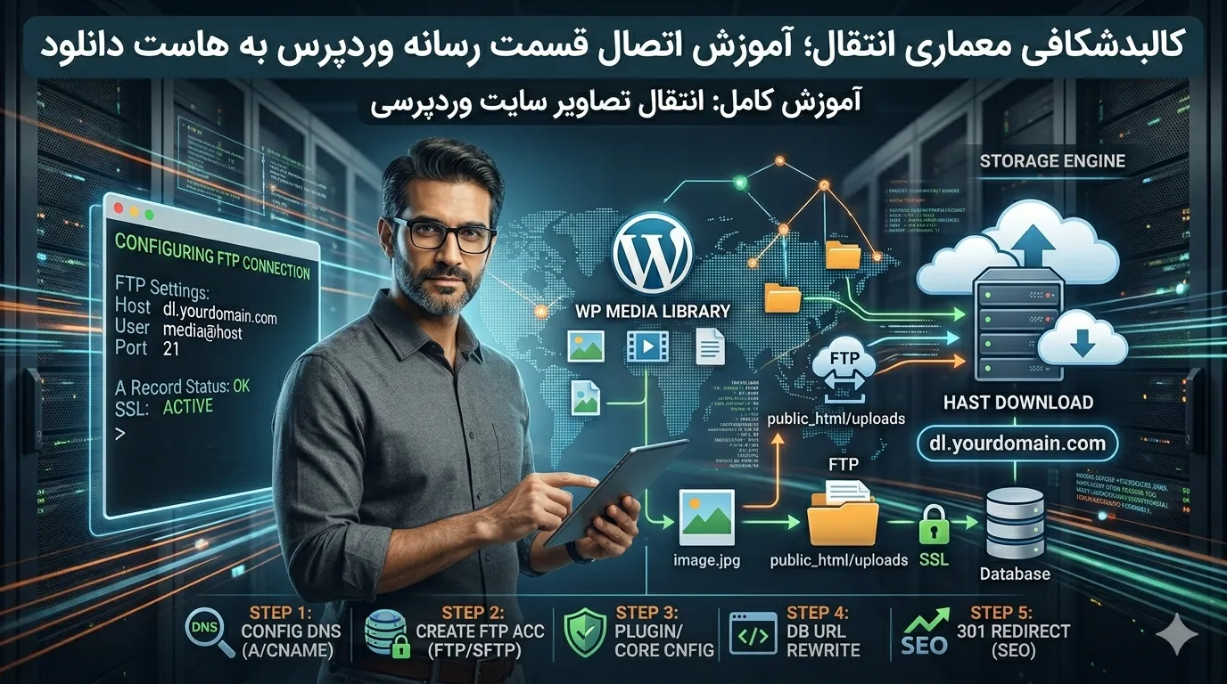 کالبدشکافی معماری انتقال؛ آموزش اتصال قسمت رسانه وردپرس به هاست دانلود