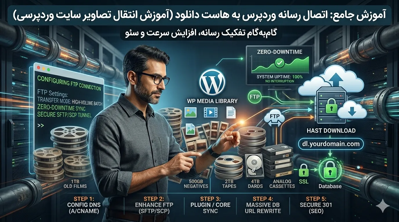 فاز دوم: معماری شبکه و پیکربندی رکوردهای DNS برای هاست دانلود
